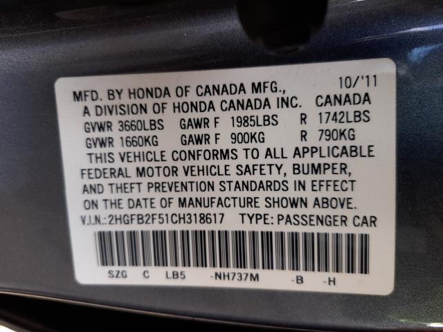 Photo 9 VIN: 2HGFB2F51CH318617 - HONDA CIVIC LX 