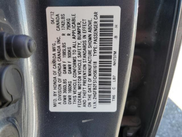 Photo 11 VIN: 2HGFB2F51CH561618 - HONDA CIVIC LX 