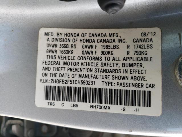 Photo 11 VIN: 2HGFB2F51CH590231 - HONDA CIVIC LX 