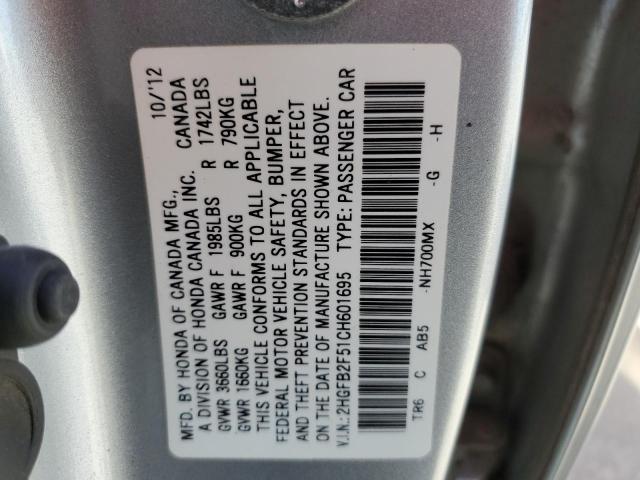 Photo 11 VIN: 2HGFB2F51CH601695 - HONDA CIVIC LX 