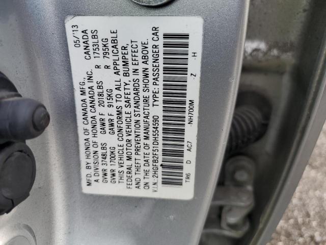 Photo 9 VIN: 2HGFB2F51DH554590 - HONDA CIVIC LX 