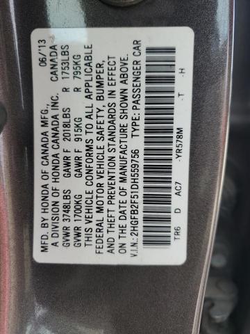 Photo 11 VIN: 2HGFB2F51DH559756 - HONDA CIVIC LX 