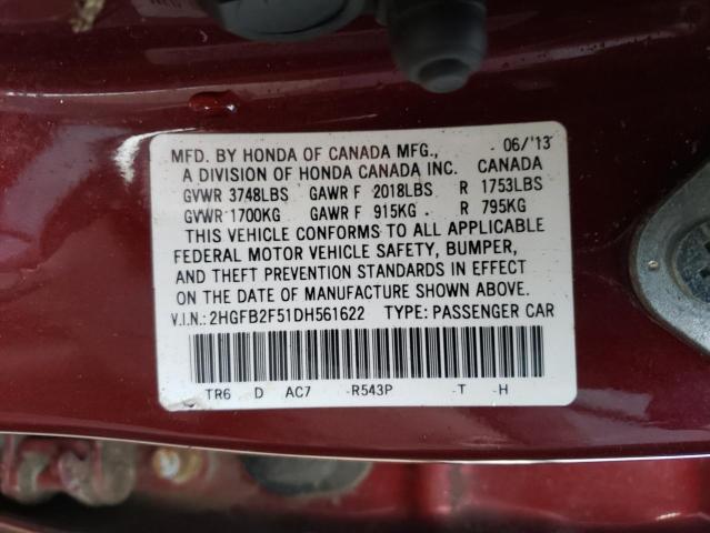 Photo 12 VIN: 2HGFB2F51DH561622 - HONDA CIVIC LX 