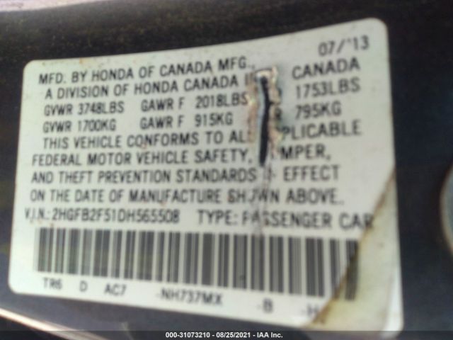 Photo 8 VIN: 2HGFB2F51DH565508 - HONDA CIVIC SDN 