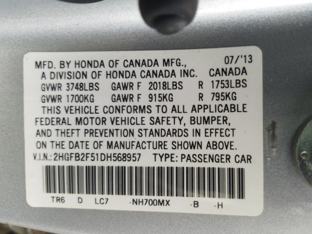 Photo 9 VIN: 2HGFB2F51DH568957 - HONDA CIVIC LX 