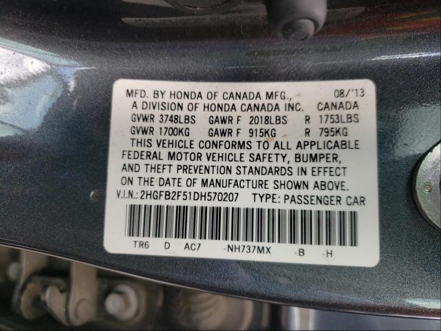 Photo 9 VIN: 2HGFB2F51DH570207 - HONDA CIVIC LX 