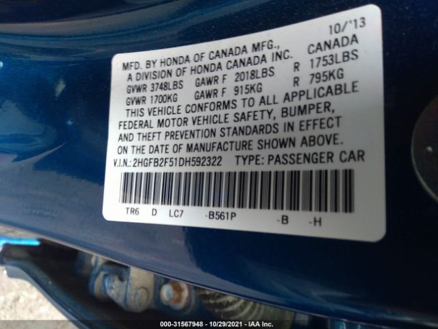 Photo 8 VIN: 2HGFB2F51DH592322 - HONDA CIVIC 