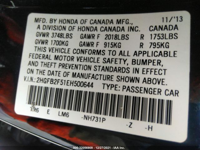 Photo 8 VIN: 2HGFB2F51EH500644 - HONDA CIVIC SEDAN 