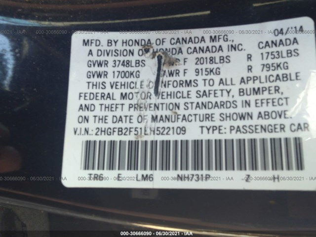 Photo 8 VIN: 2HGFB2F51EH522109 - HONDA CIVIC SEDAN 