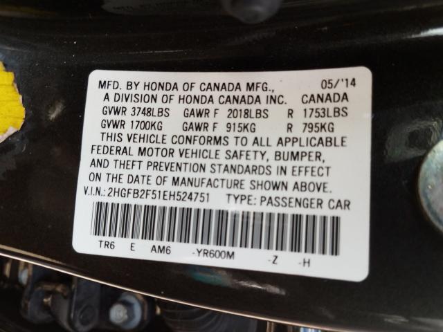 Photo 9 VIN: 2HGFB2F51EH524751 - HONDA CIVIC LX 