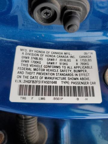 Photo 12 VIN: 2HGFB2F51FH501648 - HONDA CIVIC LX 