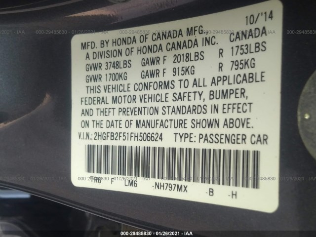 Photo 8 VIN: 2HGFB2F51FH506624 - HONDA CIVIC SEDAN 