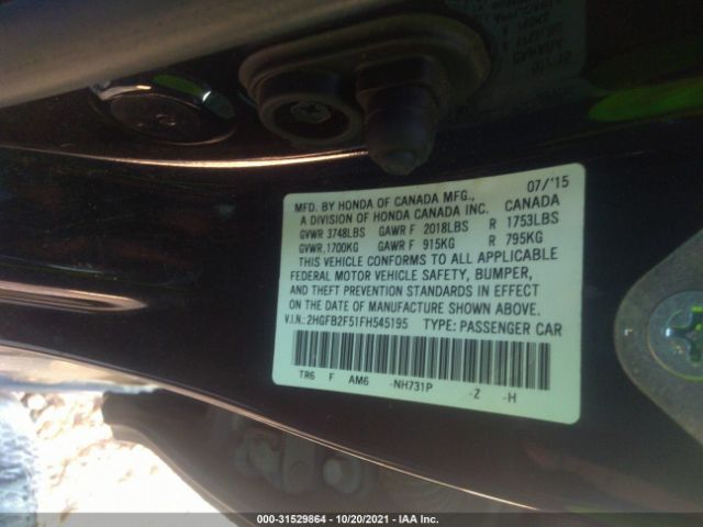 Photo 8 VIN: 2HGFB2F51FH545195 - HONDA CIVIC SEDAN 