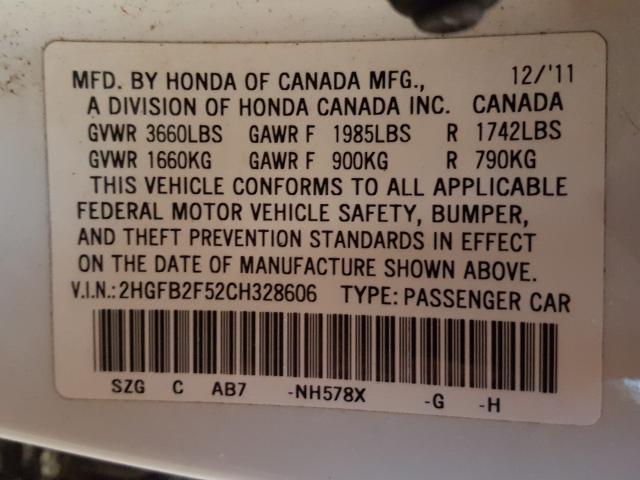 Photo 9 VIN: 2HGFB2F52CH328606 - HONDA CIVIC LX 