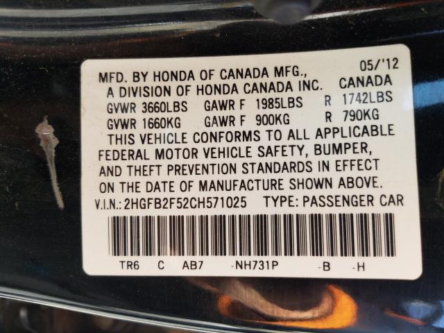 Photo 9 VIN: 2HGFB2F52CH571025 - HONDA CIVIC LX 