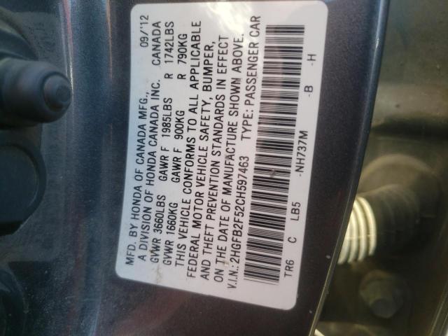 Photo 9 VIN: 2HGFB2F52CH597463 - HONDA CIVIC LX 