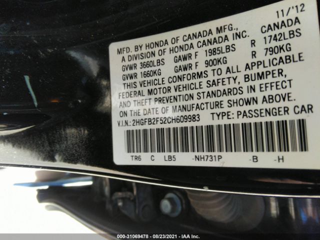 Photo 8 VIN: 2HGFB2F52CH609983 - HONDA CIVIC SDN 