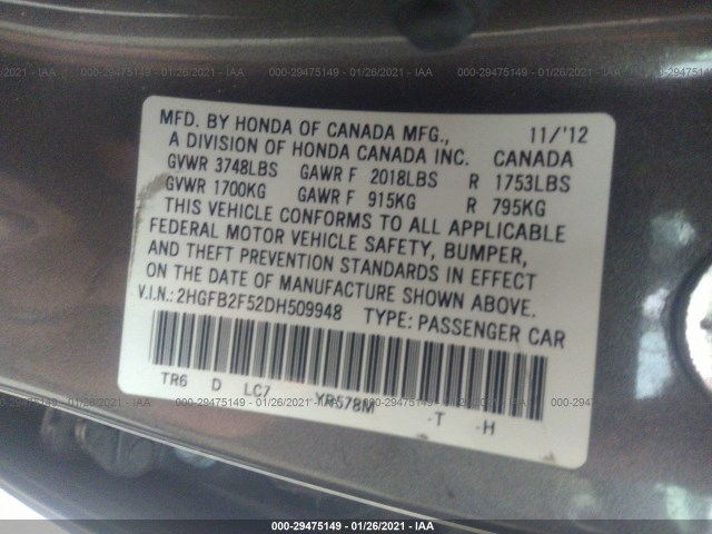 Photo 8 VIN: 2HGFB2F52DH509948 - HONDA CIVIC SDN 