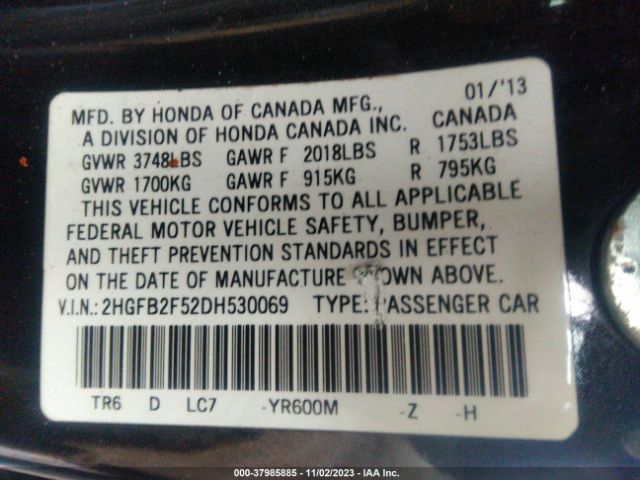 Photo 8 VIN: 2HGFB2F52DH530069 - HONDA CIVIC 