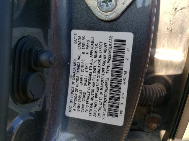 Photo 9 VIN: 2HGFB2F52DH549852 - HONDA CIVIC LX 