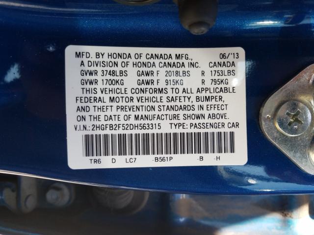 Photo 9 VIN: 2HGFB2F52DH563315 - HONDA CIVIC 