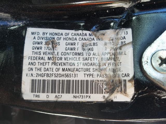 Photo 9 VIN: 2HGFB2F52DH565131 - HONDA CIVIC LX 