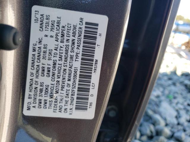 Photo 9 VIN: 2HGFB2F52DH590451 - HONDA CIVIC SDN 