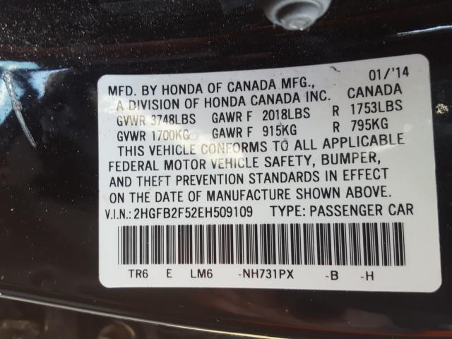 Photo 9 VIN: 2HGFB2F52EH509109 - HONDA CIVIC LX 