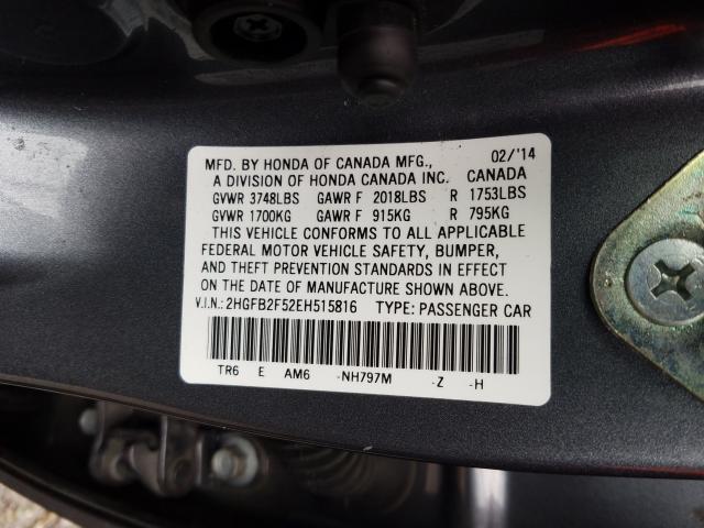 Photo 9 VIN: 2HGFB2F52EH515816 - HONDA CIVIC LX 