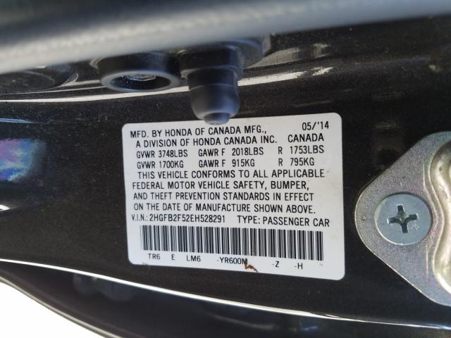 Photo 9 VIN: 2HGFB2F52EH528291 - HONDA CIVIC LX 