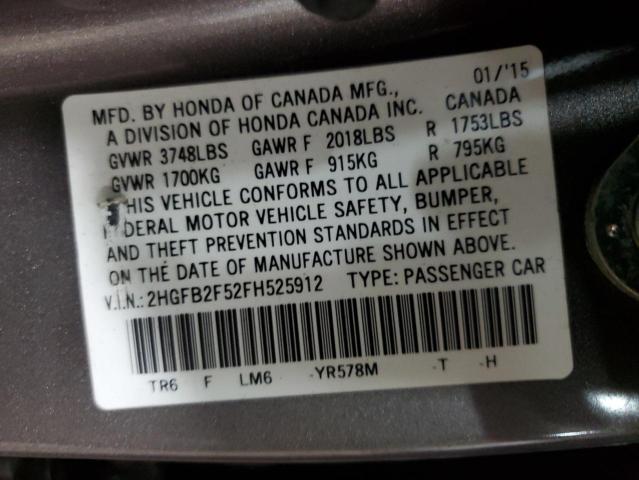 Photo 11 VIN: 2HGFB2F52FH525912 - HONDA CIVIC LX 