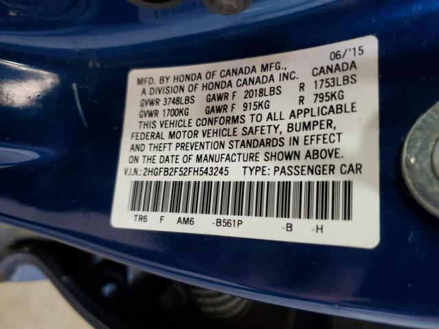 Photo 11 VIN: 2HGFB2F52FH543245 - HONDA CIVIC LX 