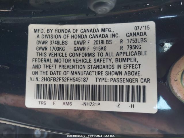 Photo 8 VIN: 2HGFB2F52FH545187 - HONDA CIVIC 