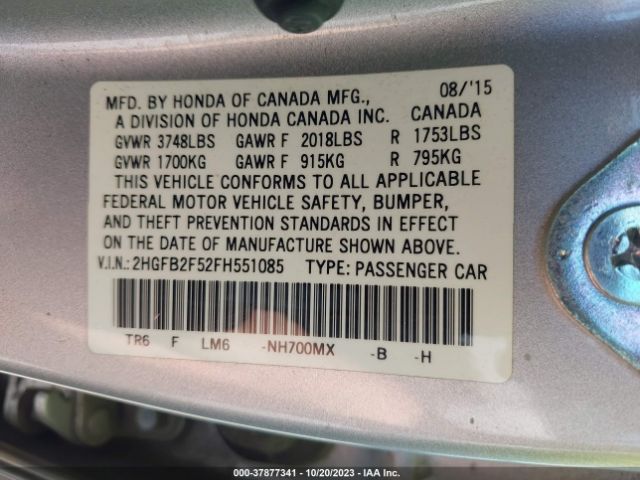 Photo 8 VIN: 2HGFB2F52FH551085 - HONDA CIVIC 