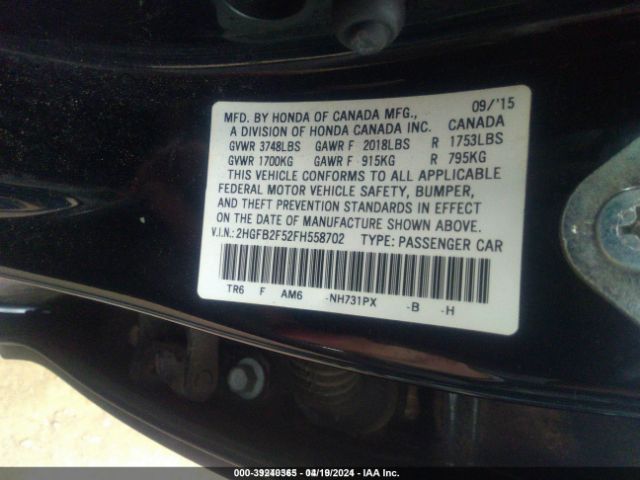 Photo 8 VIN: 2HGFB2F52FH558702 - HONDA CIVIC 