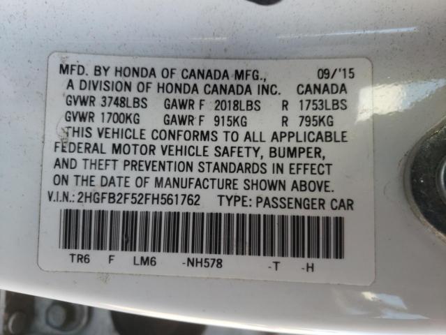 Photo 11 VIN: 2HGFB2F52FH561762 - HONDA CIVIC LX 