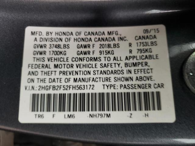 Photo 9 VIN: 2HGFB2F52FH563172 - HONDA CIVIC LX 