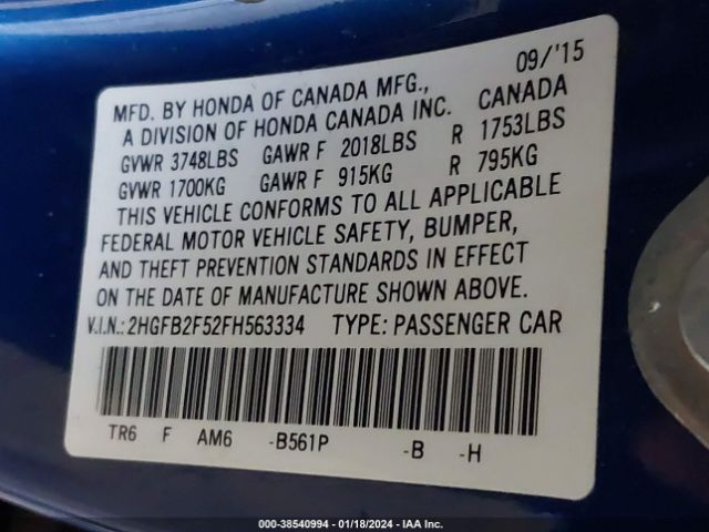 Photo 8 VIN: 2HGFB2F52FH563334 - HONDA CIVIC 