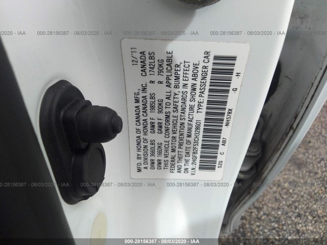 Photo 8 VIN: 2HGFB2F53CH328601 - HONDA CIVIC SDN 