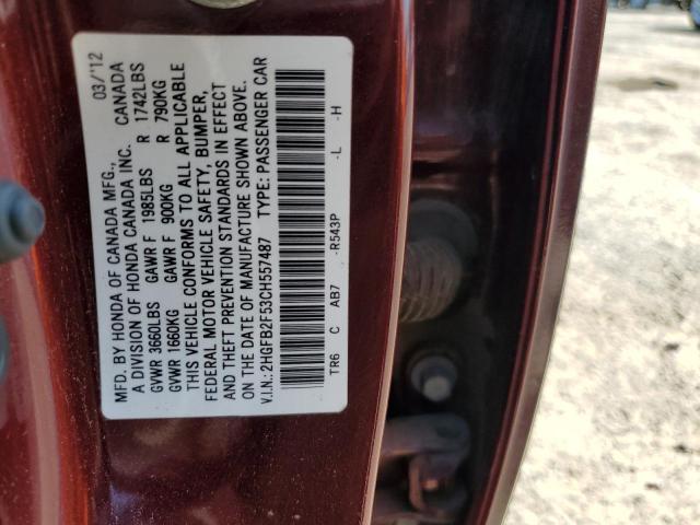 Photo 11 VIN: 2HGFB2F53CH557487 - HONDA CIVIC LX 