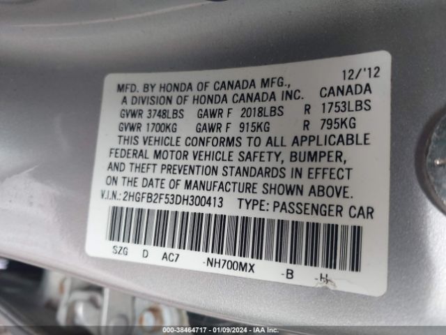 Photo 8 VIN: 2HGFB2F53DH300413 - HONDA CIVIC 