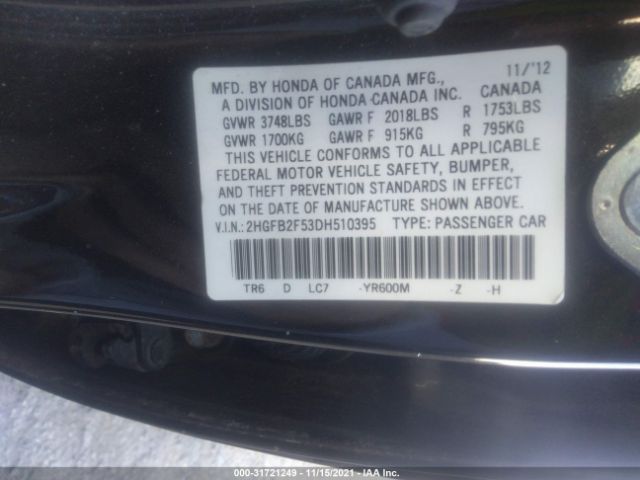 Photo 8 VIN: 2HGFB2F53DH510395 - HONDA CIVIC SDN 