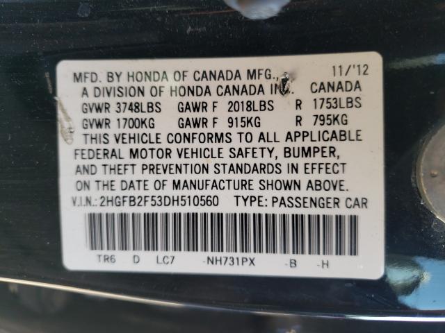 Photo 9 VIN: 2HGFB2F53DH510560 - HONDA CIVIC LX 