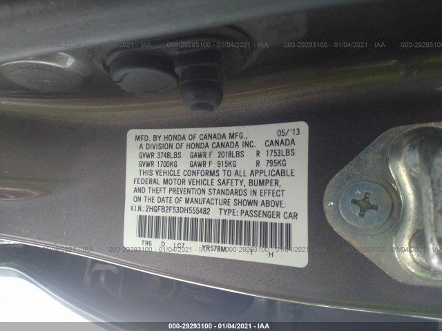 Photo 8 VIN: 2HGFB2F53DH555482 - HONDA CIVIC SDN 