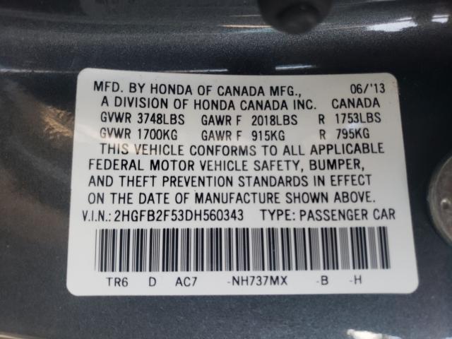 Photo 9 VIN: 2HGFB2F53DH560343 - HONDA CIVIC LX 