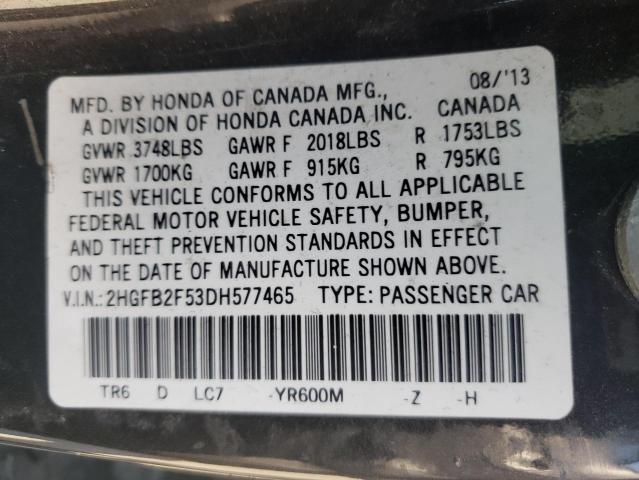 Photo 9 VIN: 2HGFB2F53DH577465 - HONDA CIVIC LX 