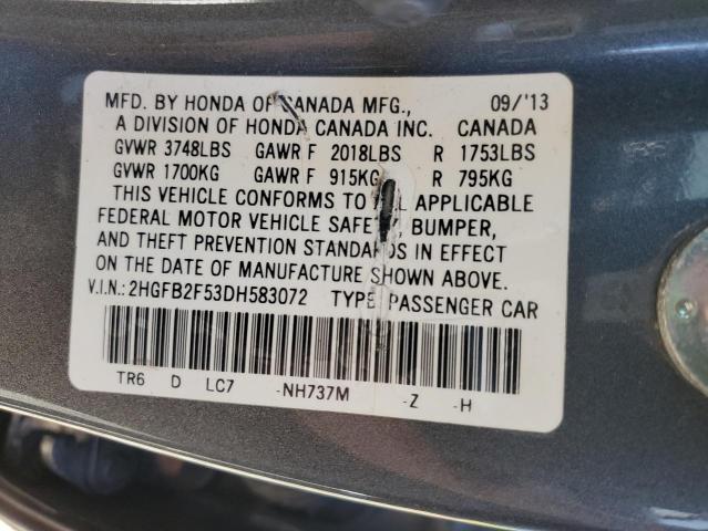 Photo 12 VIN: 2HGFB2F53DH583072 - HONDA CIVIC SDN 