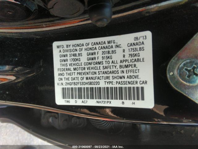 Photo 8 VIN: 2HGFB2F53DH583220 - HONDA CIVIC SDN 