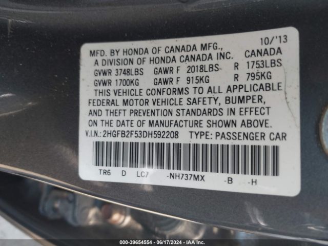 Photo 8 VIN: 2HGFB2F53DH592208 - HONDA CIVIC 