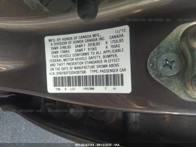 Photo 8 VIN: 2HGFB2F53DH597506 - HONDA CIVIC SDN 